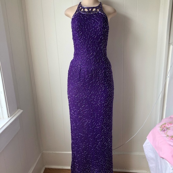 Vintage Purple Beaded Gown - Picture 2 of 10